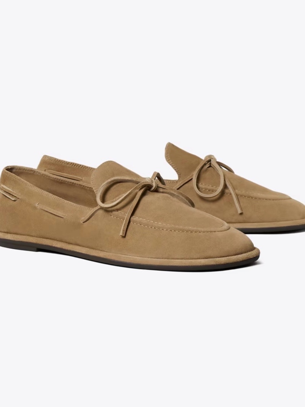 Tory Burch | The Boaty | Suede Bow Loafers in River Rock - Picture 3 of 7